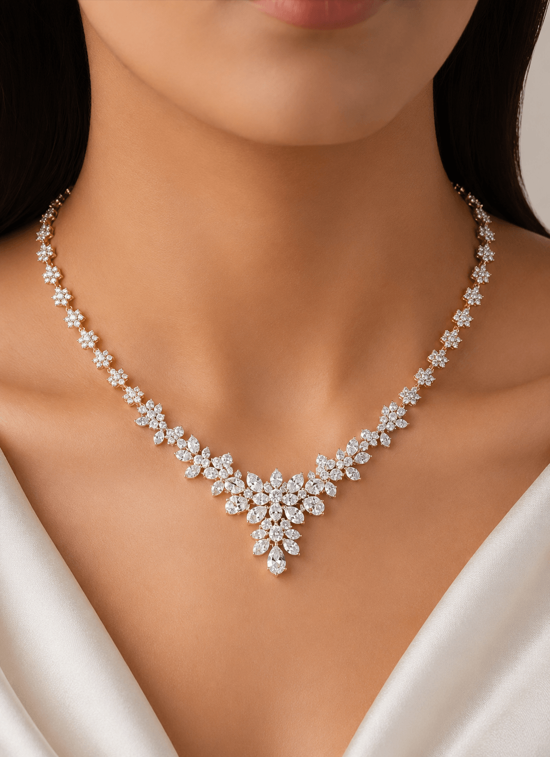 Stunning cluster diamond necklace set with 5ct total diamond weight